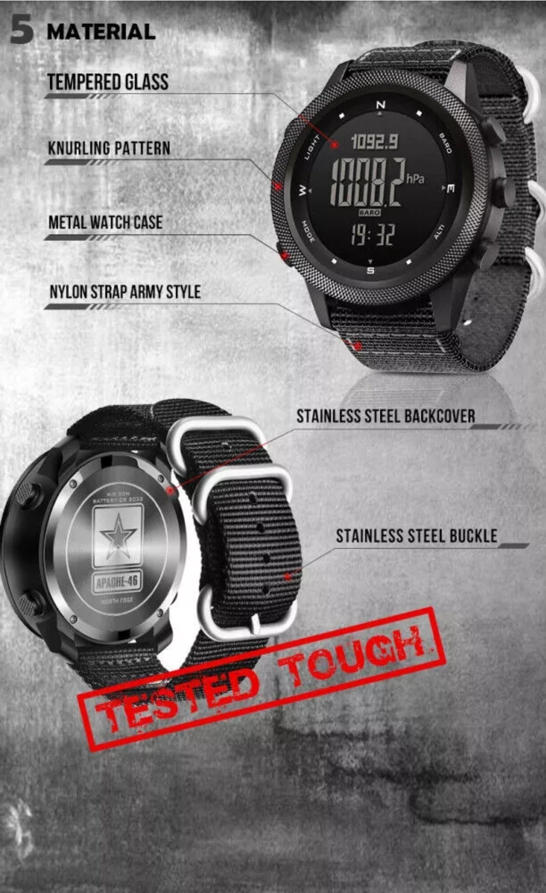 orologio militare north edge apache 46 resistente multifunzione altimetro cronometro bussola barometro contapassi digitaleorologio militare north edge apache 46 resistente multifunzione altimetro cronometro bussola barometro contapassi digitale