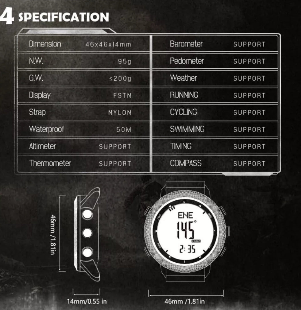 orologio militare north edge apache 46 resistente multifunzione altimetro cronometro bussola barometro contapassi digitale